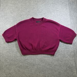 Banana Republic SS Sweater Womens M Magenta Berry Cropped Boxy Crew Neck Cotton